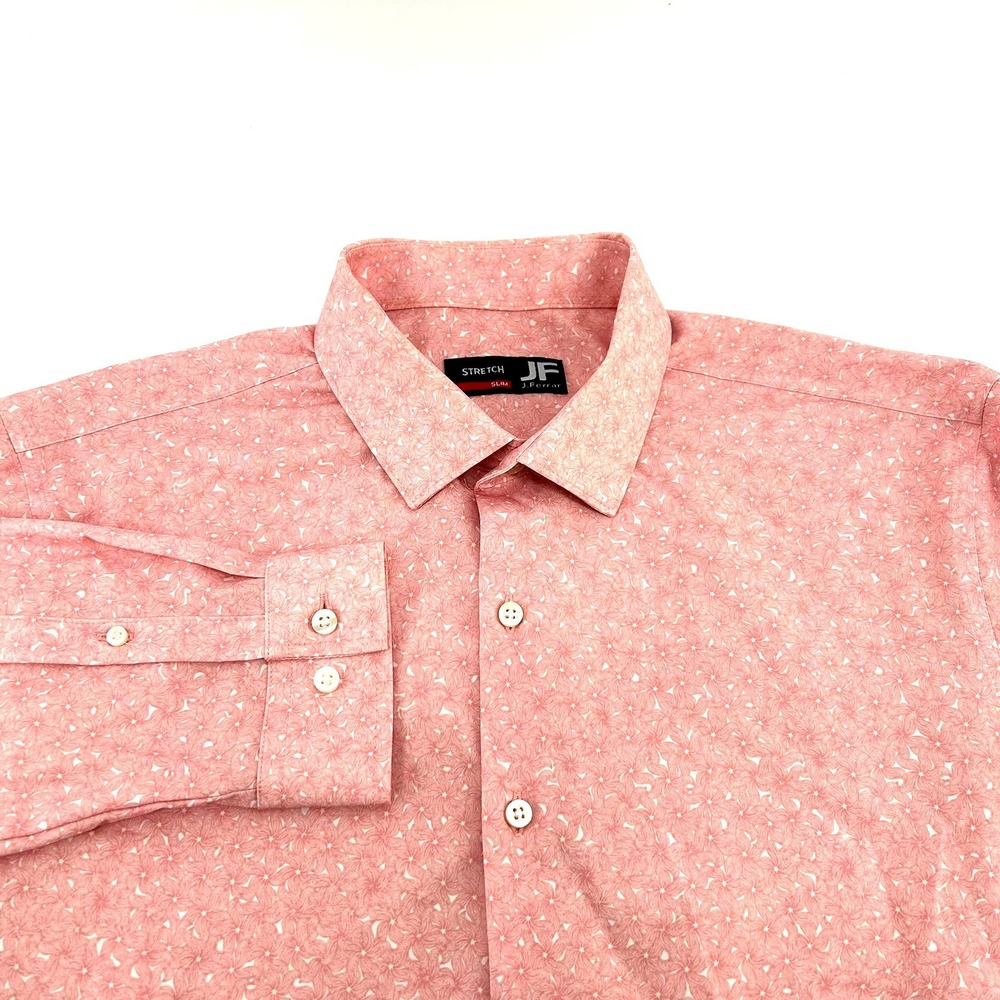 JF J. Ferrar Mens Slim Fit Stretch Long Sleeve Floral Button Down Shirt Pink L